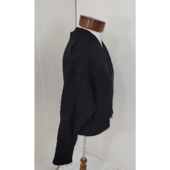 Zara Womens Medium Black Wool Alpaca Long Sleeve Crop Open Cardigan - Picture 3 of 7